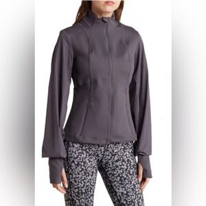 SWEATY BETTY POWER HYBRID ZIP UP JACKET URBAN GRAY MEDIUM